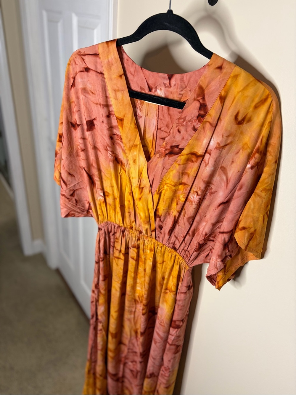 Tie-Dye Pink and Yellow Maxi kimono style Dress #1183